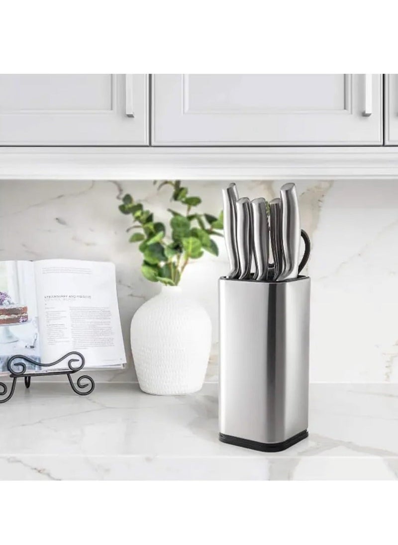 Universal Knife Block Holder, Universal Knife Blocks, Stainless Steel Organizer with Scissor Slots, Rust Proof for Any Knife up to 8.10 Inches(Knives Not in Included)