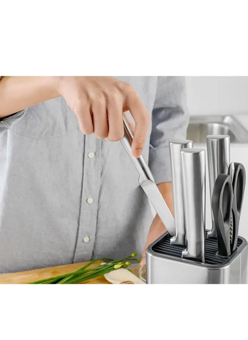 Universal Knife Block Holder, Universal Knife Blocks, Stainless Steel Organizer with Scissor Slots, Rust Proof for Any Knife up to 8.10 Inches(Knives Not in Included)