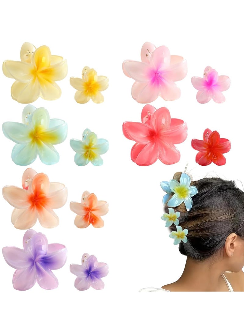12 Pack Tropical Flower Hair Clips for Women, Large Hawaiian Flower & Small Plumeria Claw Clips, Strong Hold Hair Accessories for Thick Thin Hair, Cute Beach Holiday Hair Clips - Image 1