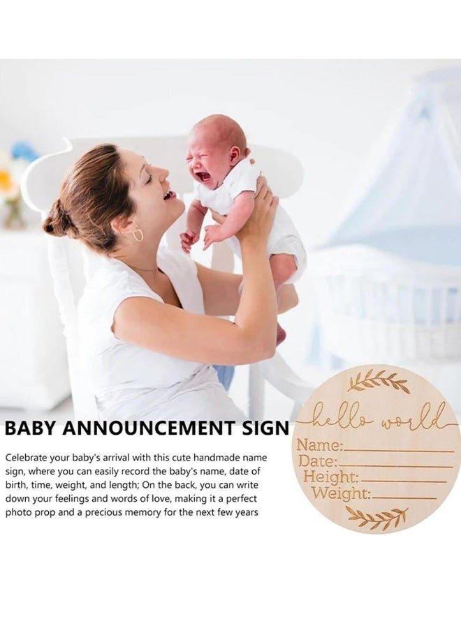 KANGLI 2 Pcs Newborn Wooden Birth Memorial Plaque, Newborn Hospital Bracelet Display Board, Double-Sided Engraved Baby Name Photo Props, Hello World Welcome Baby Decoration - Image 2