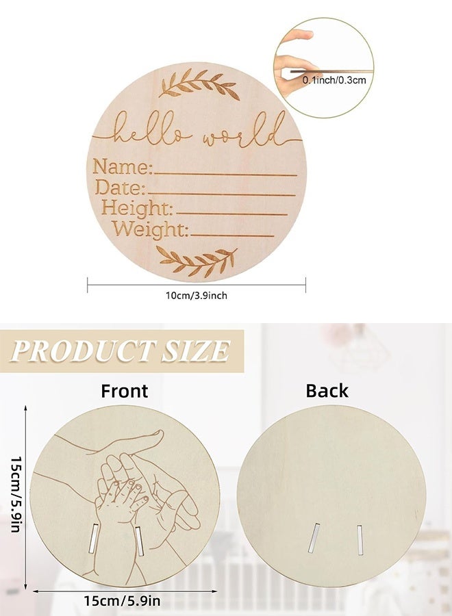 KANGLI 2 Pcs Newborn Wooden Birth Memorial Plaque, Newborn Hospital Bracelet Display Board, Double-Sided Engraved Baby Name Photo Props, Hello World Welcome Baby Decoration - Image 5