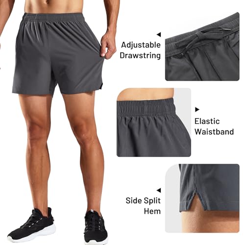Haimont Mens Running Shorts 5 inch Inseam, Quick Dry Lightweight Gym Exercise Athletic Shorts for Men with Pockets, Dark Grey, M - Image 5