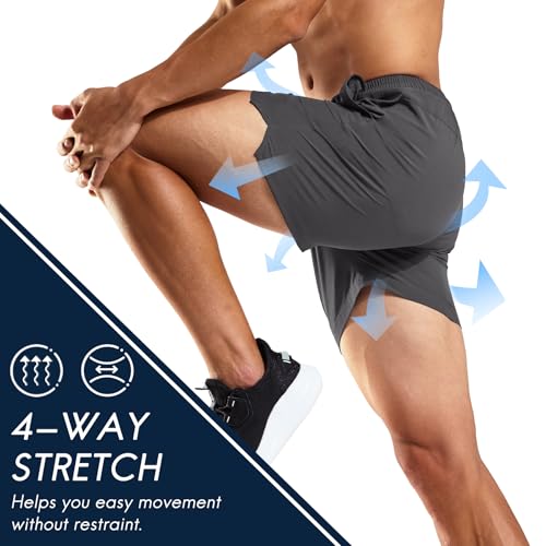 Haimont Mens Running Shorts 5 inch Inseam, Quick Dry Lightweight Gym Exercise Athletic Shorts for Men with Pockets, Dark Grey, M - Image 3