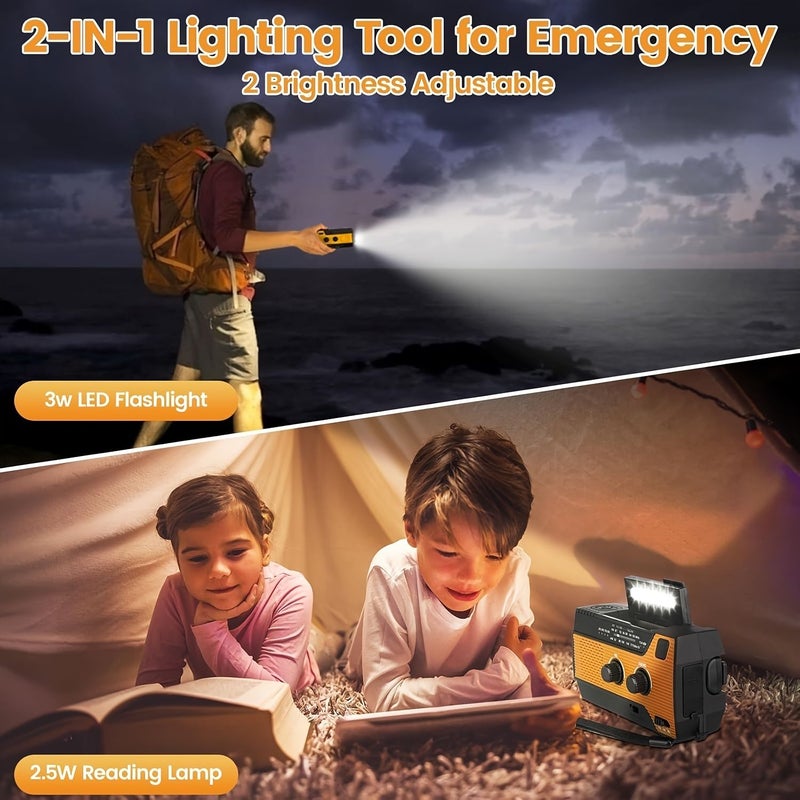 Green 4000mAh Solar Crank Weather Radio AM FM NOAA with Flashlight - Image 2