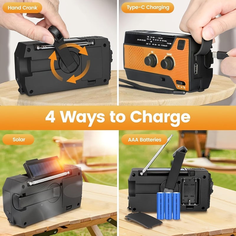 Green 4000mAh Solar Crank Weather Radio AM FM NOAA with Flashlight - Image 3