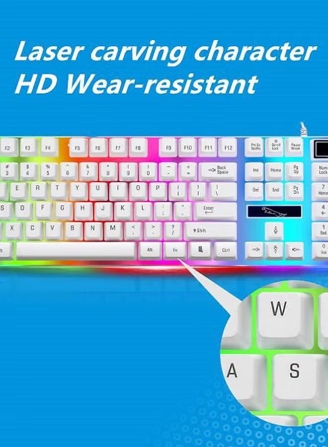 White gaming keyboard and mouse set with LED backlighting - Image 4