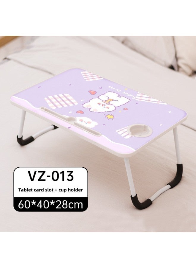Laptop Desk Bed Folding Table Lazy Small Table Bedroom Sitting Student Dormitory Home Study Desk-Color:VZ-013,W Leg, Card Slot + Cup Holder  - Image 1