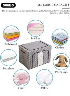 DUNISO 2 Pack Closet Storage Box with Metal Frame, Stackable Flodable Closet Container Organizer with Lids Handle Double & Zippers, Large Capacity Wardrobe Clothes Storage Box with Clear Window for Blanket, Bedding, Clothes, Comforter  - Image 3