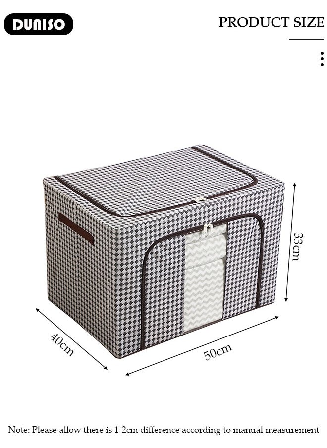 DUNISO - 2 Pack Closet Storage Box with Metal Frame, Stackable Flodable Closet Container Organizer with Lids Handle Double & Zippers, Large Capacity Wardrobe Clothes Storage Box with Clear Window for Blanket, Bedding, Clothes, Comforter - Image 1