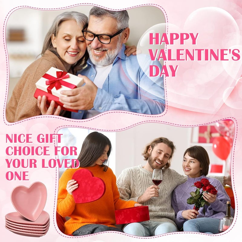 Meanplan أطباق سيراميك على شكل قلب 6 قطع من مينبلان 69 بوصة أطباق سلطة أطباق تخرج عشاء أطباق تقديم على شكل قلب حلوى أنيقة للمطبخ شرائح لحم وجبات خفيفة وردي - Image 5