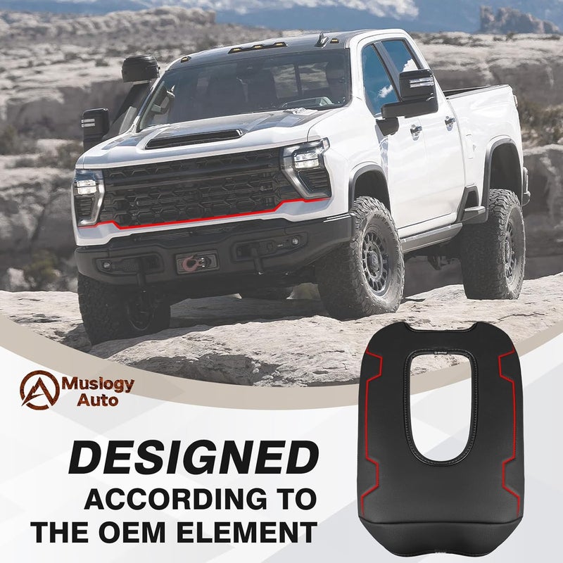 Muslogy غطاء مسند الذراع للكونسول الوسطي متوافق مع Chevy Silverado وGMC Sierra 2019-2025، وسادة مسند ذراع مريحة، واقي من الجلد النباتي، سمك عادي (لمقعد الكونسول المقسم فقط). - Image 5