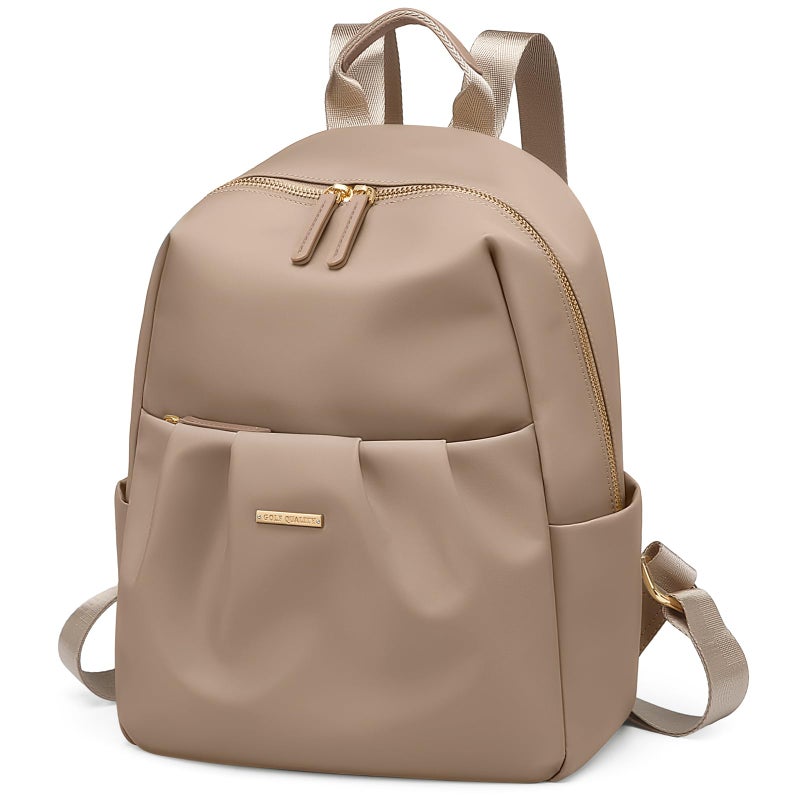 GOLF QUALITY Small Backpack for Women, Cute Backpack Casual Work Daypack Purse for College Travel, fit 9.7 Inch,Champagne Brown - Image 1