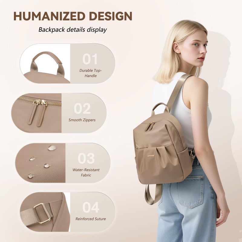 GOLF QUALITY Small Backpack for Women, Cute Backpack Casual Work Daypack Purse for College Travel, fit 9.7 Inch,Champagne Brown - Image 4