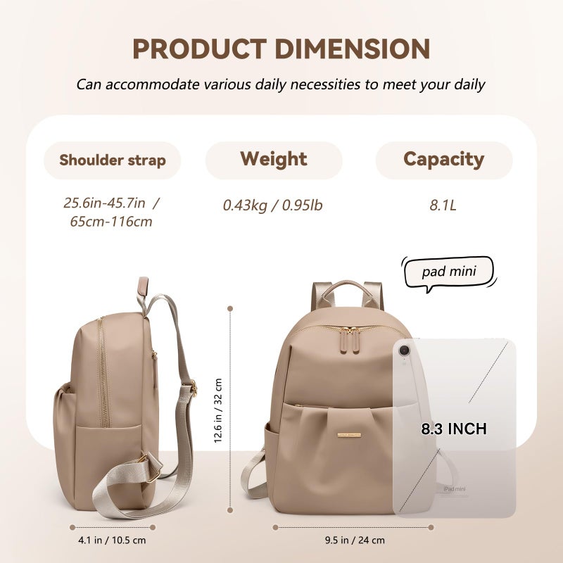GOLF QUALITY Small Backpack for Women, Cute Backpack Casual Work Daypack Purse for College Travel, fit 9.7 Inch,Champagne Brown - Image 2