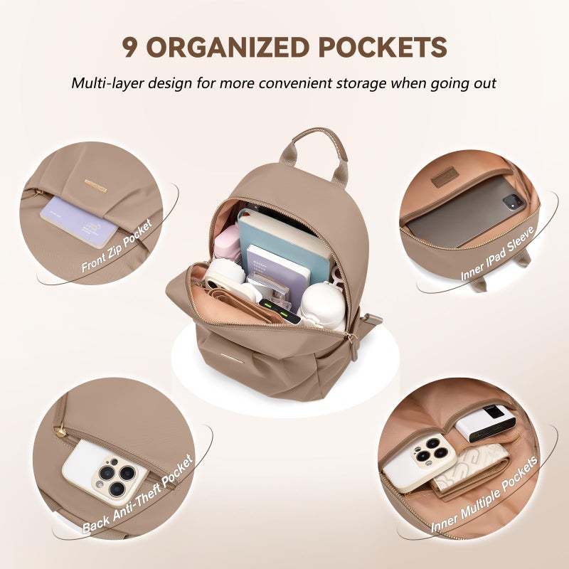 GOLF QUALITY Small Backpack for Women, Cute Backpack Casual Work Daypack Purse for College Travel, fit 9.7 Inch,Champagne Brown - Image 3