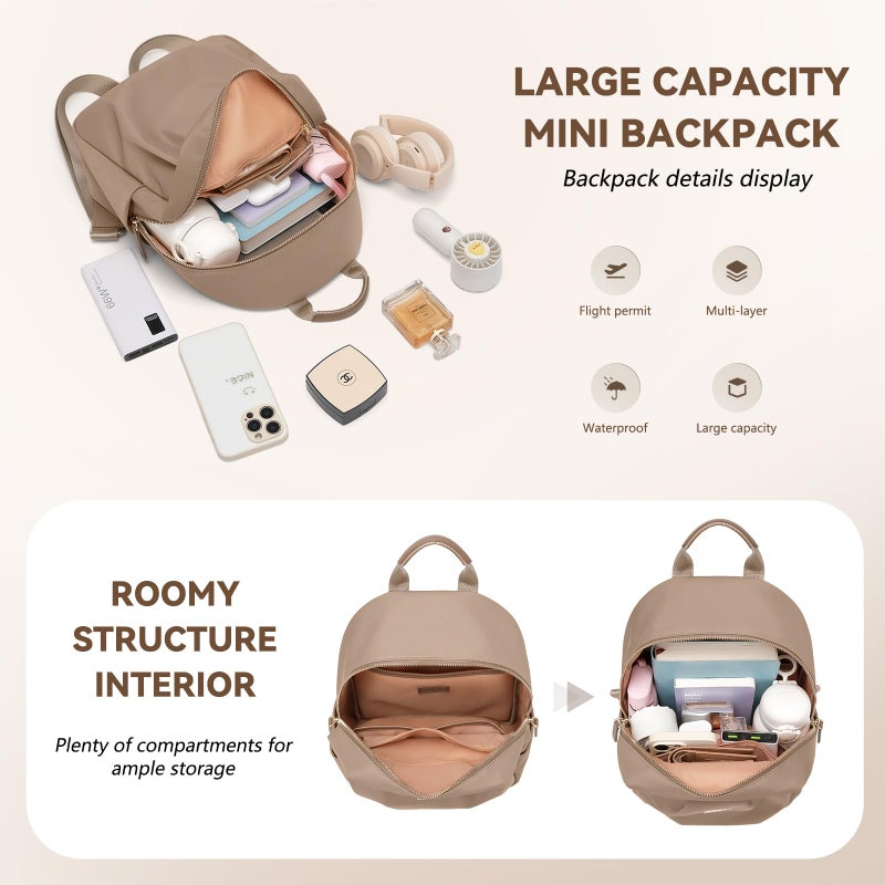 GOLF QUALITY Small Backpack for Women, Cute Backpack Casual Work Daypack Purse for College Travel, fit 9.7 Inch,Champagne Brown - Image 5
