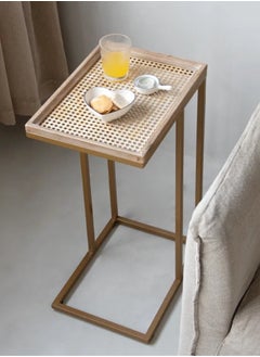 C-Shaped Side Table with Rattan Tray Top – Gold Metal Frame Accent Table - pzsku/Z5ECE53F1CC79A79C8DE6Z/45/_/1731671776/7e16798e-b4f5-430a-a6d0-60c34728c6cd