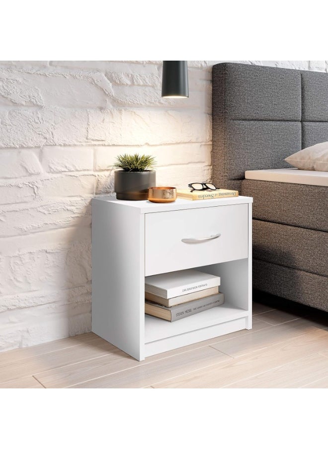 Generic Stella Trading Wooden Side Table with Simple Cabinet Design with 1 Drawer Suitable for Any Bed and Bedroom White 39 x 41 28 cm W x D 41 cm  - Image 1