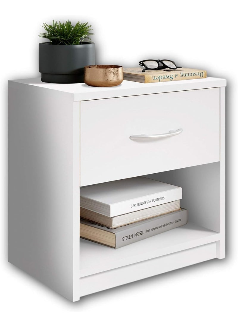 Generic Stella Trading Wooden Side Table with Simple Cabinet Design with 1 Drawer Suitable for Any Bed and Bedroom White 39 x 41 28 cm W x D 41 cm  - Image 4