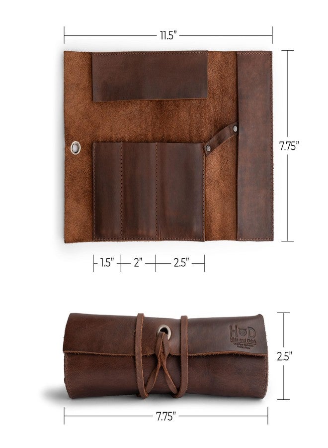 Hide & Drink, Rustic Leather Pencil Roll Pouch, Multi-Purpose Storage Wrap for Scissors, Earphones, Organizer for Craft, Work, Handmade (Bourbon Brown) - Image 4