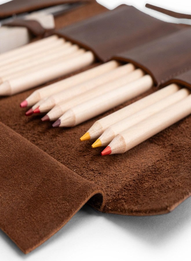 Hide & Drink, Rustic Leather Pencil Roll Pouch, Multi-Purpose Storage Wrap for Scissors, Earphones, Organizer for Craft, Work, Handmade (Bourbon Brown) - Image 3
