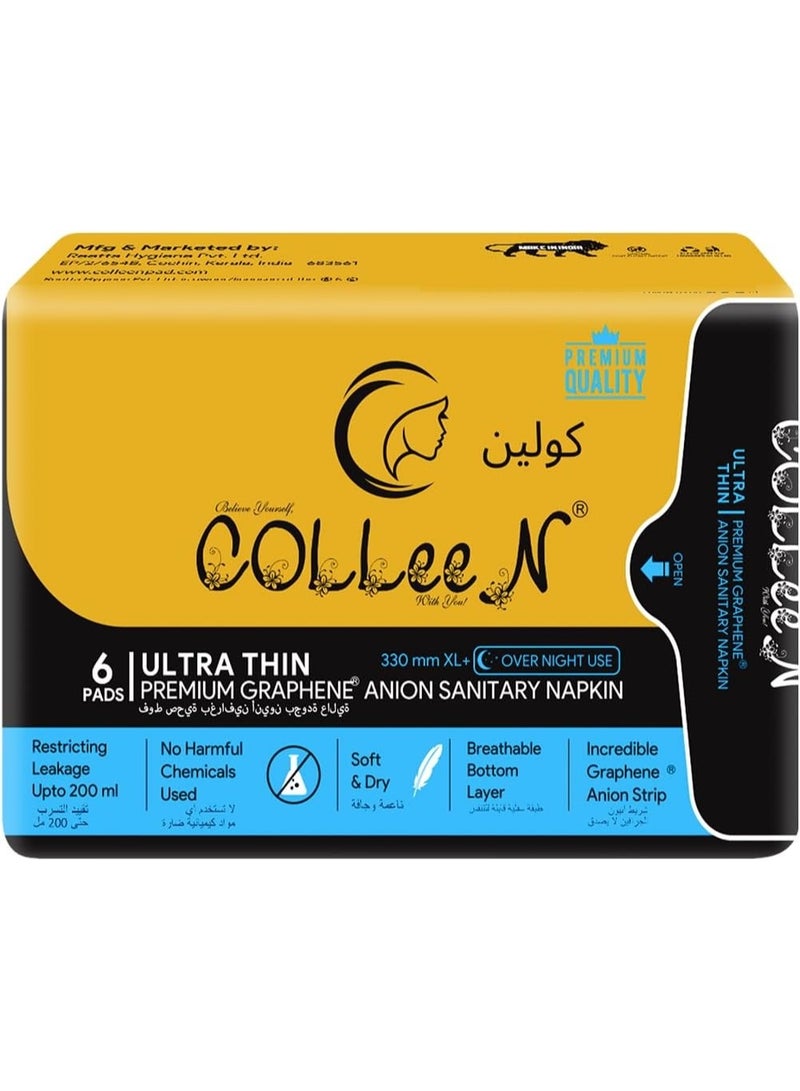 Colleen Ultra Thin Premium Graphene Anion XL Sanitary Napkin 330 MM Heavy Flow Over Night Use 6Pads - Image 1