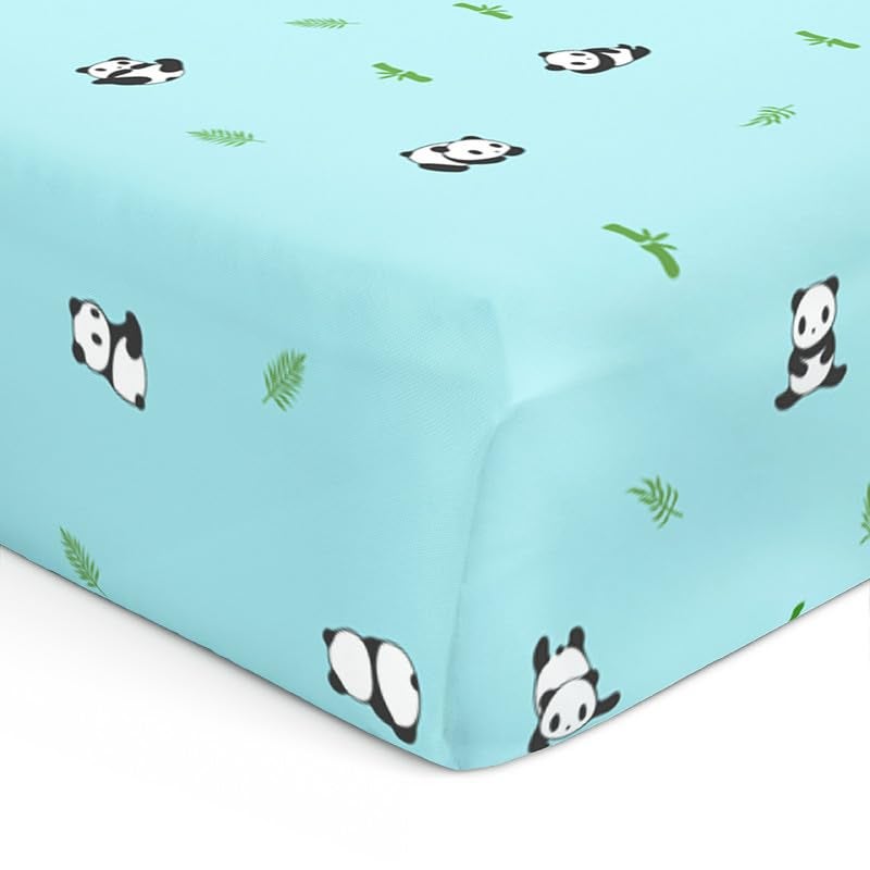 The White Cradle Cotton Baby Crib Fitted Bed Sheets for Cot Organic Twill Fabric Baby Bedding for New Born Infants Toddlers 38x24 Pack of 1 The White Cradle Blue Panda - Image 1