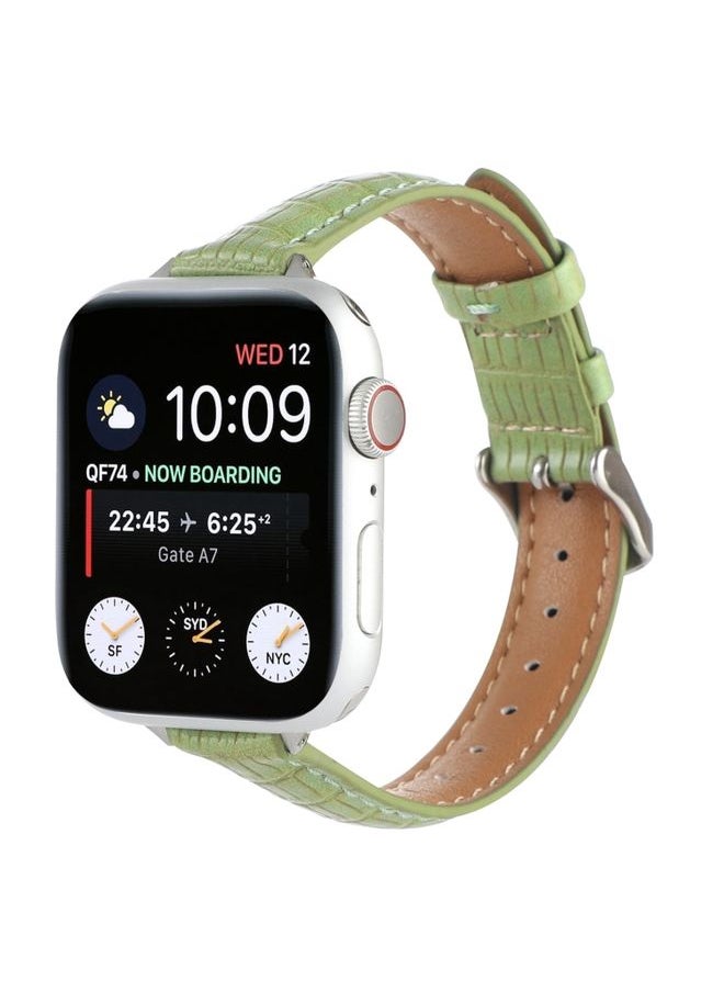 Generic Replacement Strap For Apple Watch Series 4 44mm Slim Crocodile Leather Watch Band Light Green 