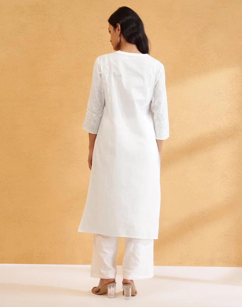Fabindia Offwhite Cotton Chikankari Long Kurta