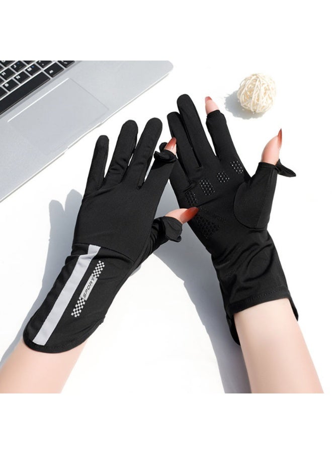 Sun Gloves for Women UV Protection Summer Driving Gloves Full Finger Touchscreen Non Slip Gloves,Black - Image 1