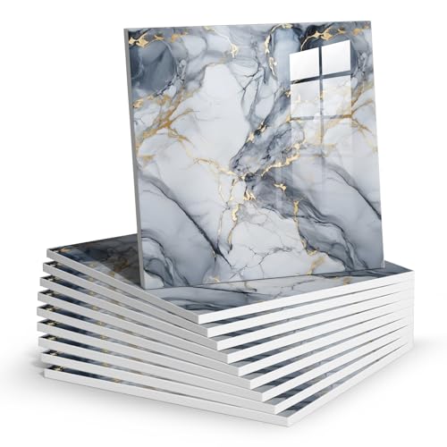 Chejiaye Thick 10pcs Marble Peel and Stick Backsplash Surface Waterproof Wall Panels,Self-Adhesive Marble PVC Foam Wall Panels for Kitchen, Bathroom - 11.8"x11.8" Kitchen Tile(Not Real Tiles,Blue) - Image 1