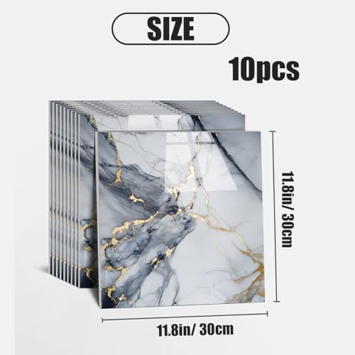 Chejiaye Thick 10pcs Marble Peel and Stick Backsplash Surface Waterproof Wall Panels,Self-Adhesive Marble PVC Foam Wall Panels for Kitchen, Bathroom - 11.8"x11.8" Kitchen Tile(Not Real Tiles,Blue) - Image 4