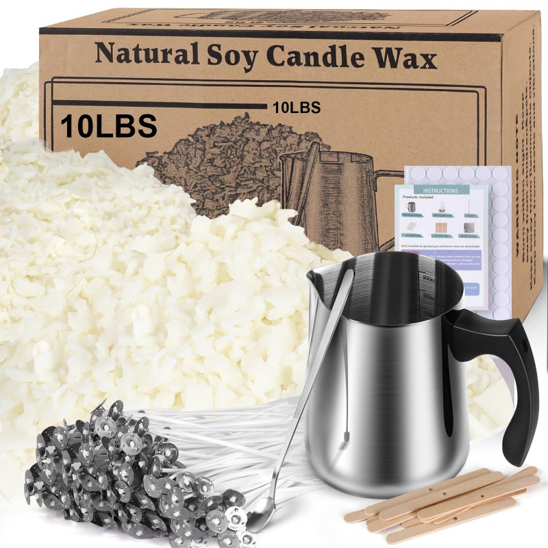 Soy Wax Candle Making Kit Supplies Natural Candle Wax For Candle Making DIY ArtCrafts Kit for AdultsBeginnerKids Including 10lbs Soy Wax Flakes 100 Candle Wick10 Centering Devices Melting Pot