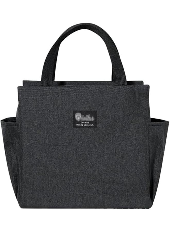 Lunch Bag Tote Cooler Insulated Lunch Box for Women and Men Large Capacity Lunch Tote Bag Reusable Waterproof Bento Bag for Work Picnic 25cmx25cm (Black)