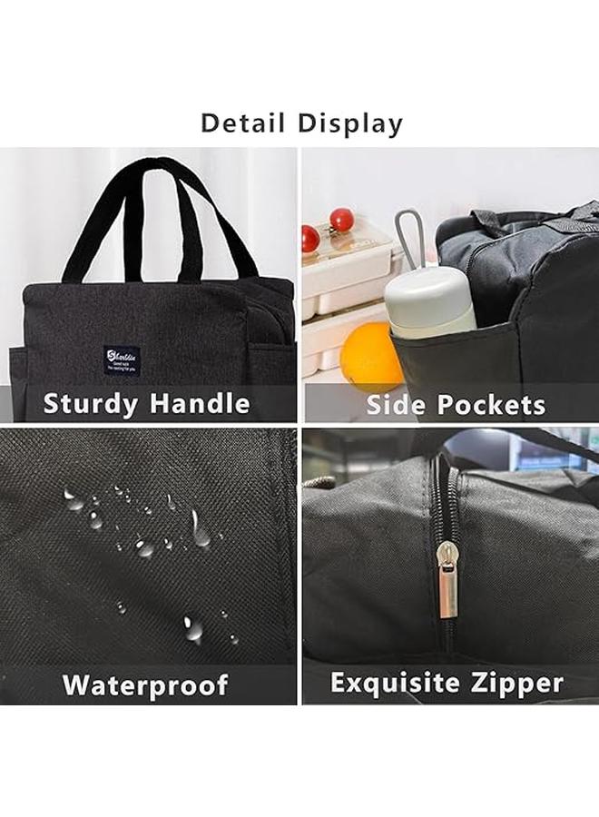 Lunch Bag Tote Cooler Insulated Lunch Box for Women and Men Large Capacity Lunch Tote Bag Reusable Waterproof Bento Bag for Work Picnic 25cmx25cm (Black)