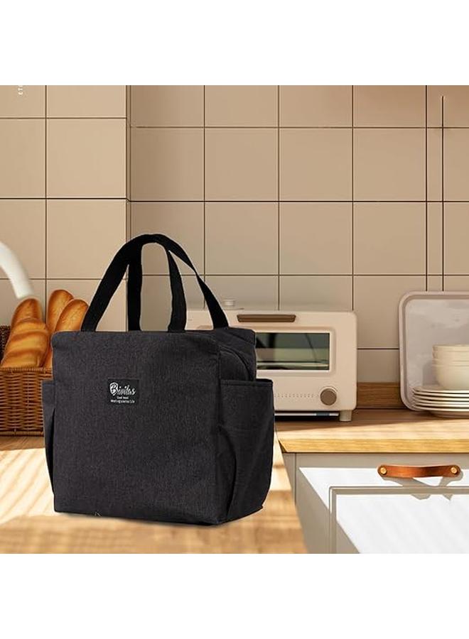 Lunch Bag Tote Cooler Insulated Lunch Box for Women and Men Large Capacity Lunch Tote Bag Reusable Waterproof Bento Bag for Work Picnic 25cmx25cm (Black)