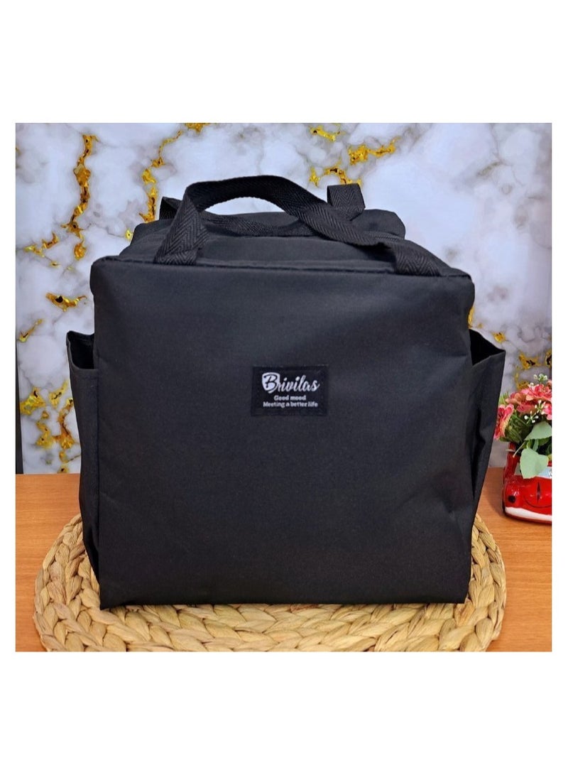 Lunch Bag Tote Cooler Insulated Lunch Box for Women and Men Large Capacity Lunch Tote Bag Reusable Waterproof Bento Bag for Work Picnic 25cmx25cm (Black)