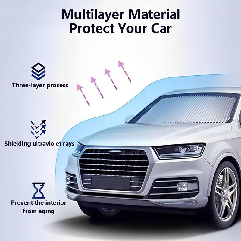 Goodern Auto Sunshade,Retractable Windshield Sun Shade,Quick Install Durable Breathable Mesh Cover,Suitable for UV Sun Protection,Keep Your Vehicle Cool,Screen Privacy for Camping,Trip-60CM - Image 2