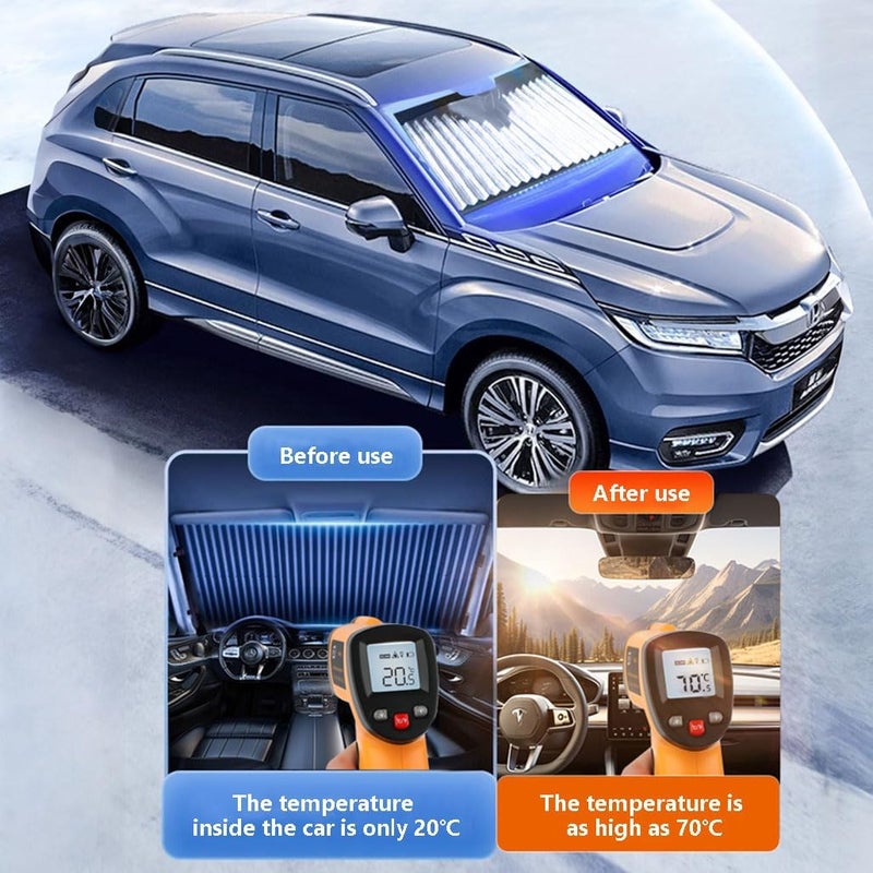 Goodern Auto Sunshade,Retractable Windshield Sun Shade,Quick Install Durable Breathable Mesh Cover,Suitable for UV Sun Protection,Keep Your Vehicle Cool,Screen Privacy for Camping,Trip-60CM - Image 3