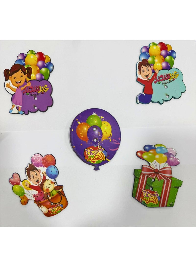 12-Piece Wooden Eid Favor Set – Stunning wooden cards and money holders with cartoon designs to celebrate Eid and enhance your festive spirit with a gold cord – Cheerful cartoon shapes – The perfect gift for Eid al-Fitr and Eid al-Adha - Image 3