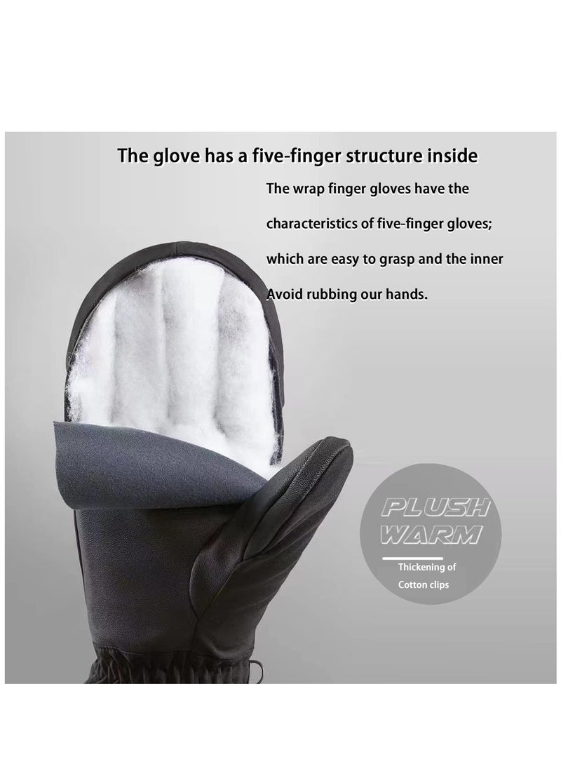 Excefore Waterproof Ski Mittens, Women Lady Winter Thermal 30°F Cold Weather Snow Ski Gloves Fleece Lined Warm For Ladies Mens Skiiing Snowboarding Cycling Hiking Walking Driving, L Size  - Image 3