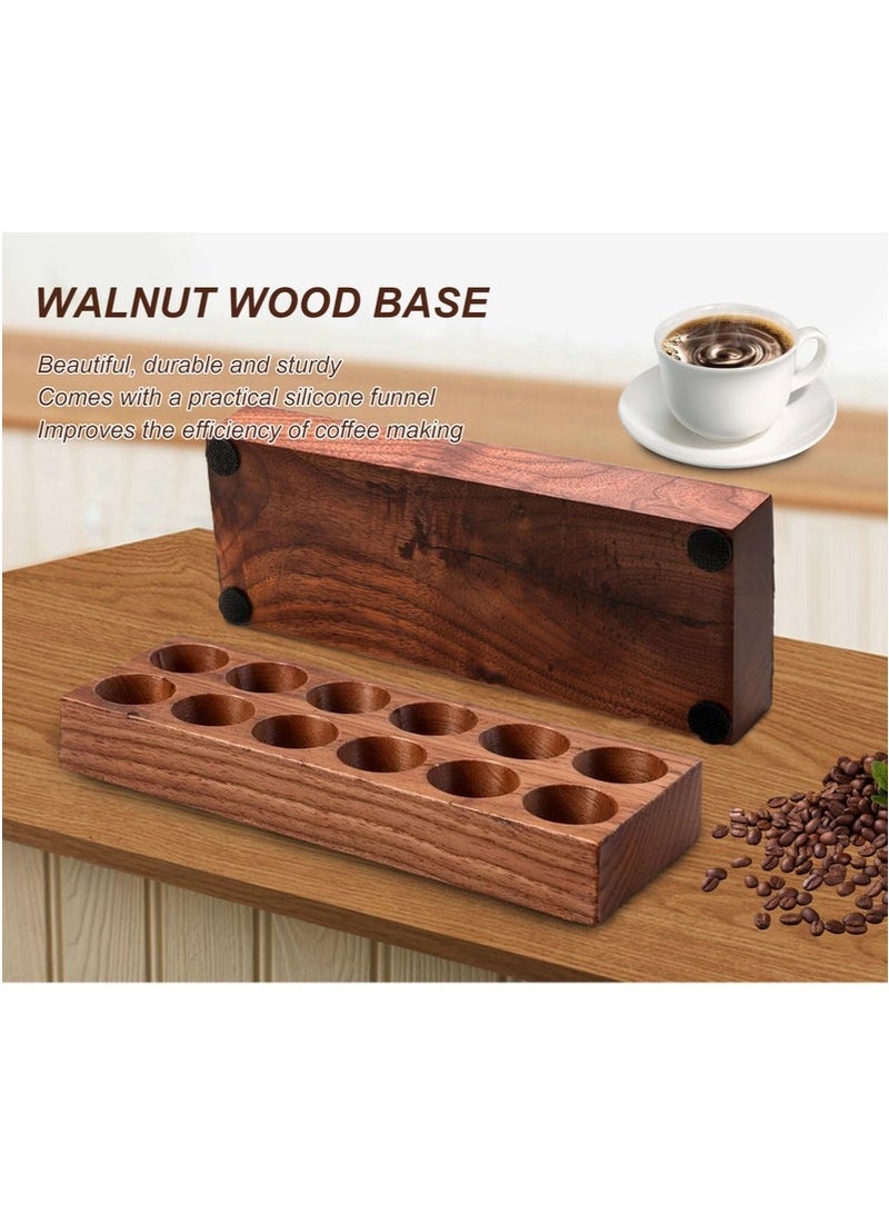 ميون 12 قطعة من أنابيب تخزين حبوب البن، قوارير زجاجية بقاعدة من خشب الجوز الصلب مع أغطية وقمع، أقبية زجاجية لحبوب البن مع حامل خشبي لتخزين حبوب البن - Image 2
