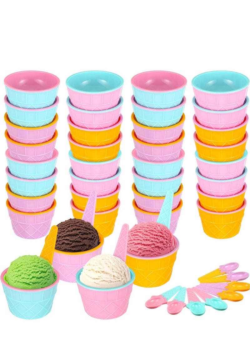 SOLARAE Reusable Plastic Ice Cream Bowls and Spoons Candy Colors Ice Cream Cups Summer Party Decorations Ice Cream Party Favors Ice Cream Party Supplies for Yogurt Pudding Baking - Image 1