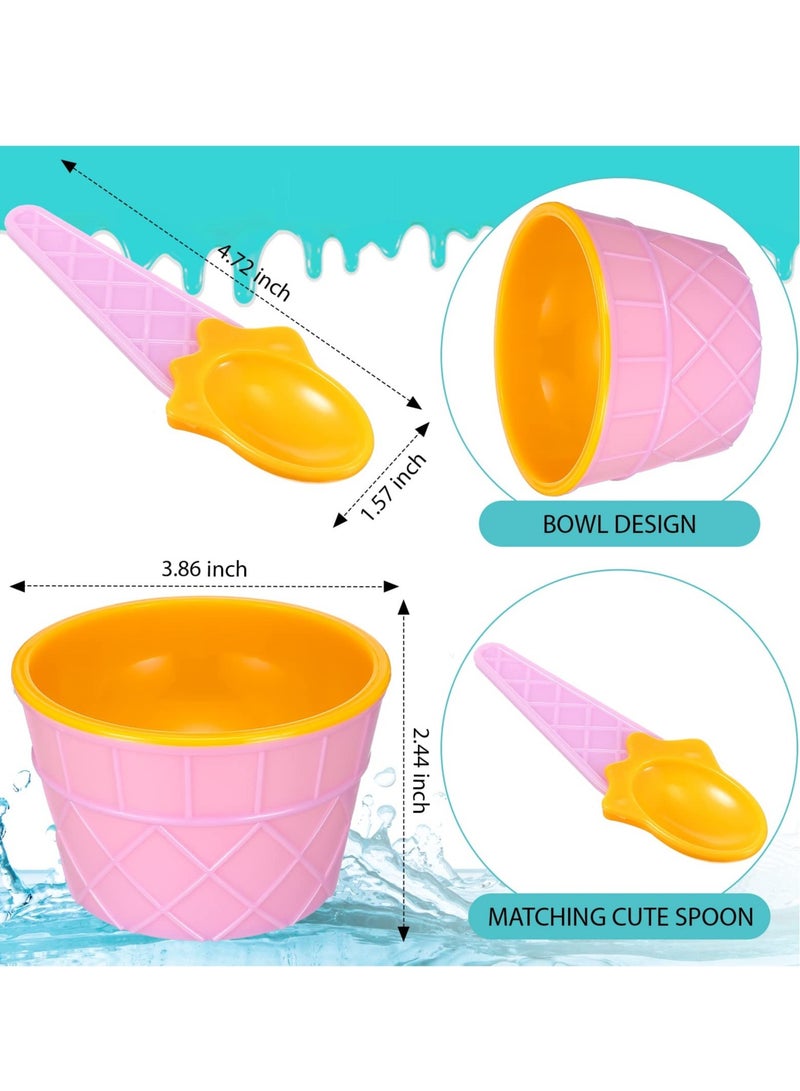SOLARAE Reusable Plastic Ice Cream Bowls and Spoons Candy Colors Ice Cream Cups Summer Party Decorations Ice Cream Party Favors Ice Cream Party Supplies for Yogurt Pudding Baking - Image 3