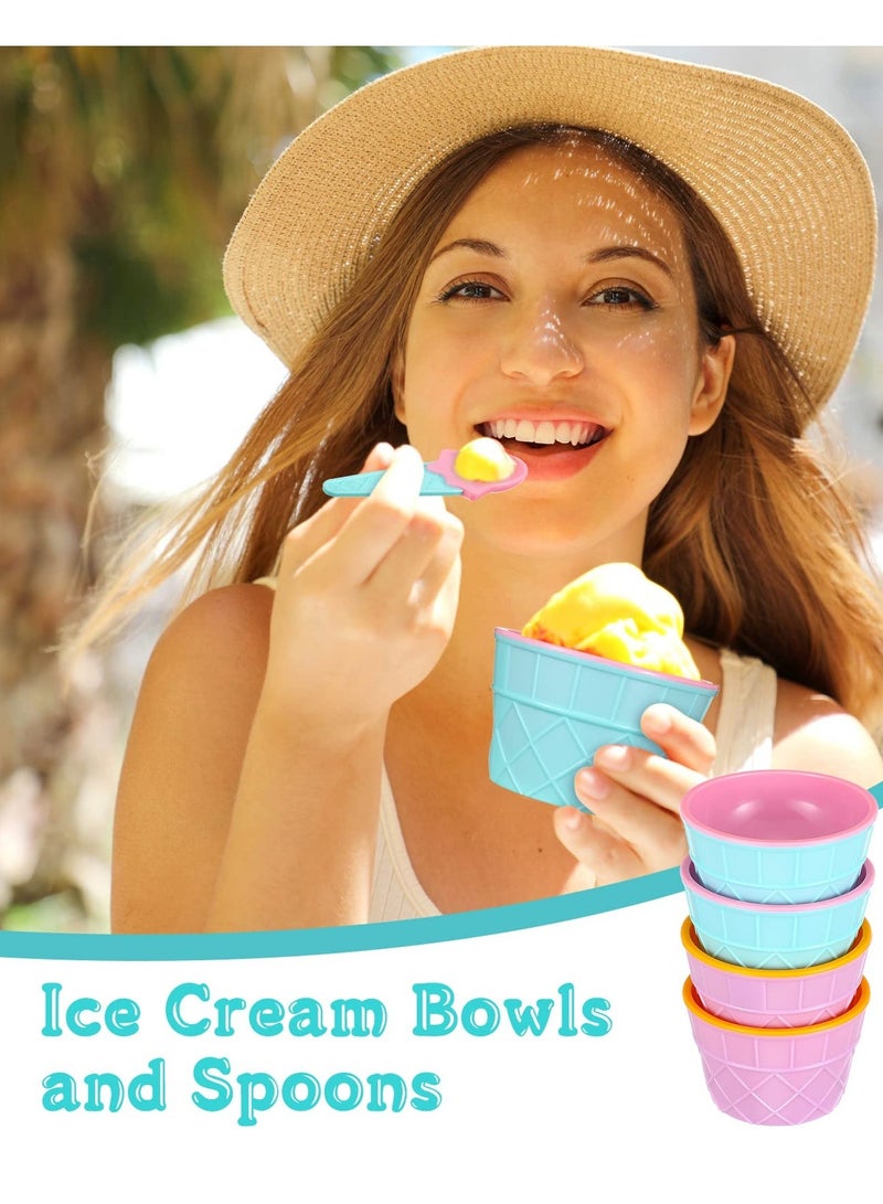 SOLARAE Reusable Plastic Ice Cream Bowls and Spoons Candy Colors Ice Cream Cups Summer Party Decorations Ice Cream Party Favors Ice Cream Party Supplies for Yogurt Pudding Baking - Image 5