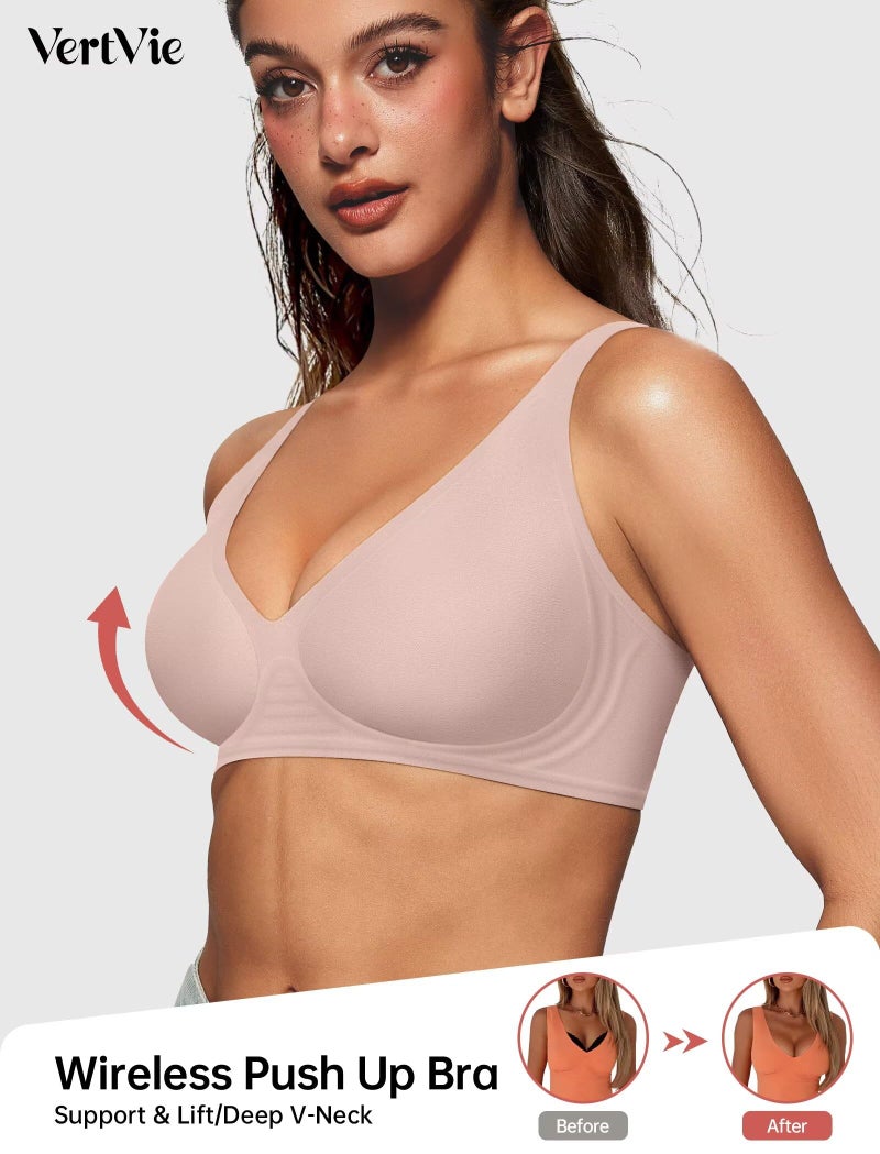 Vertvie Jelly Wireless Bras for Women Push Up Plunge Seamless T-Shirt Bras No Underwire Supportive Full Coverage Bralettes(Skin Color,XX-Large) - Image 2