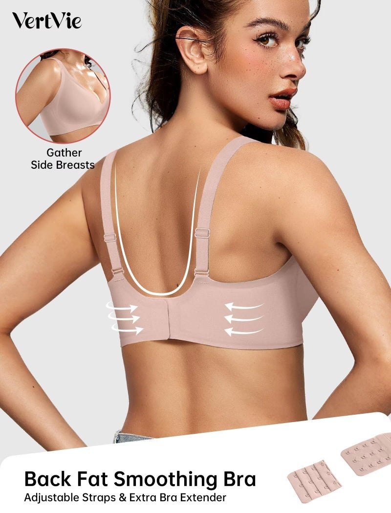 Vertvie Jelly Wireless Bras for Women Push Up Plunge Seamless T-Shirt Bras No Underwire Supportive Full Coverage Bralettes(Skin Color,XX-Large) - Image 3