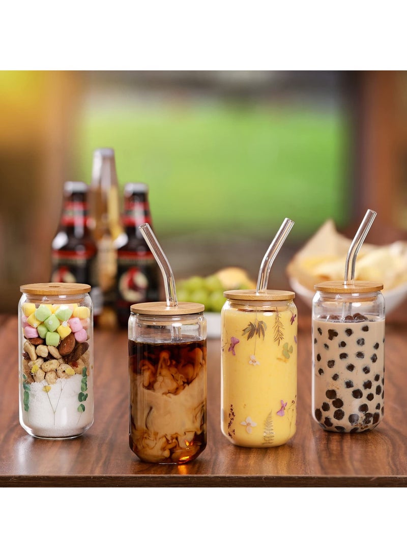 SOLARAE Drinking Glasses with Bamboo Lids and Glass Straw 4pcs Set 16oz Can Shaped Cups Drink Iced Coffee Cute Tumbler Cup Ideal for Brithday Gift - Image 3