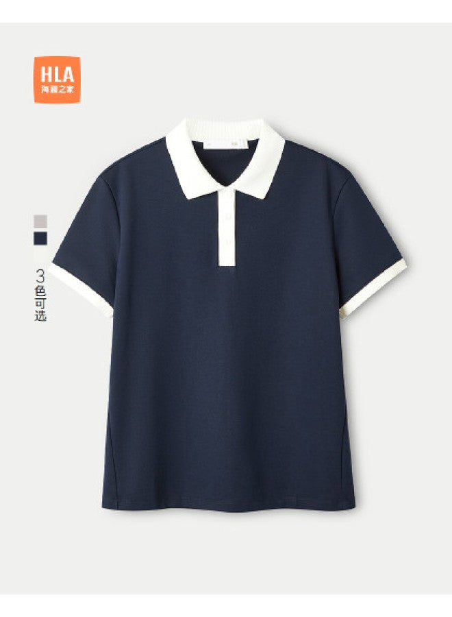 HLA 25 Summer Casual Style Simple And Elegant Contrast Color Women'S Short-Sleeve Polo Shirt - Image 1