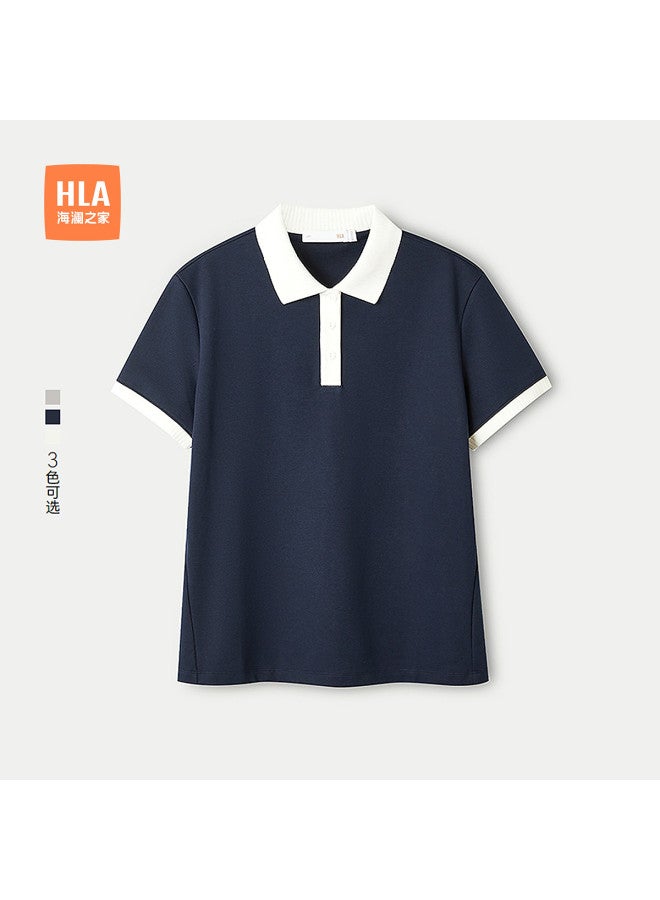 HLA 25 Summer Casual Style Simple And Elegant Contrast Color Women'S Short-Sleeve Polo Shirt - Image 2
